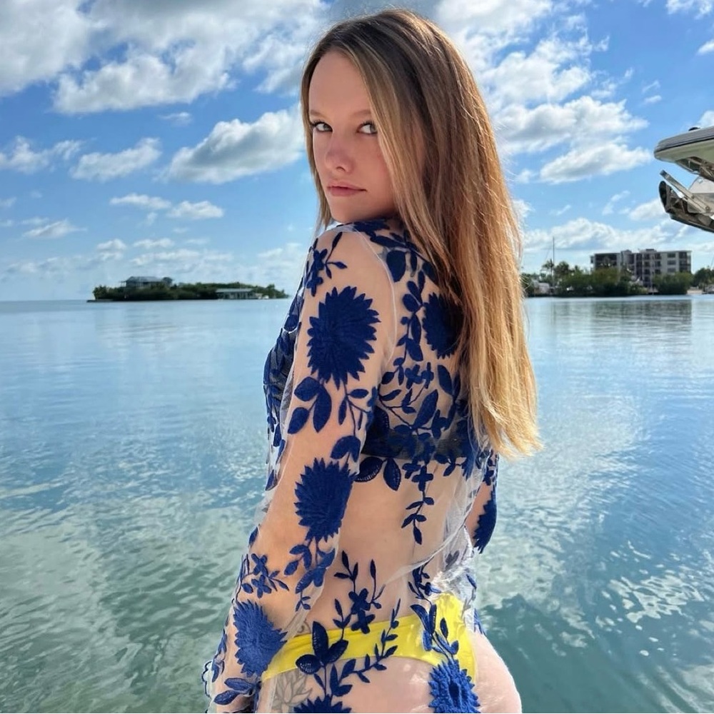 Blue Floral Sheer Cover-Up